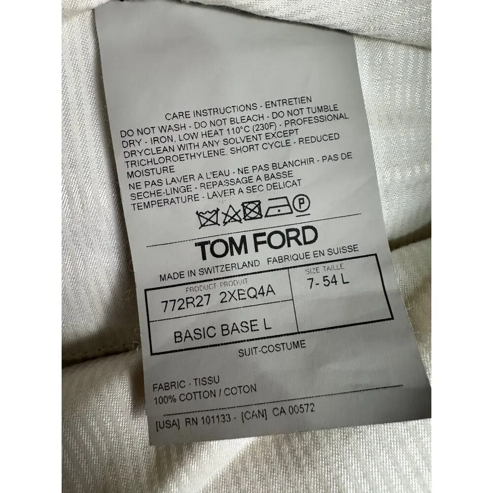 Tom Ford 2 Piece Summer Cotton Beige Tan Suit 54L 44L US Men's 38x32 trousers